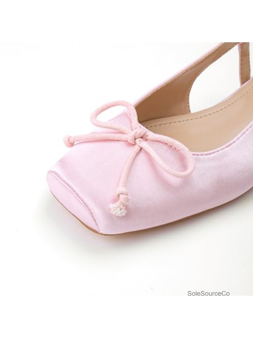 Women's Satin Ballet Flats Slingback Square Toe Bow Memory Foam Dressy Shoes - Picture 3 of 6